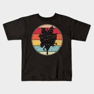 Black Cat Team Vintage Sunset Style Kids T-Shirt